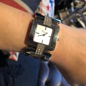 Freelook silver dress watch bracelet rhinestones